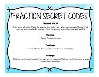 Fraction Secret Codes By Educated Elliott Teachers Pay Teachers