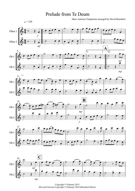 Prelude From Te Deum For Oboe Duet Arr David Burndrett Sheet Music