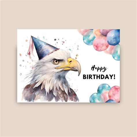 Bald Eagle Birthday Card With Party Hat Happy Birthday Eagle T