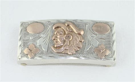 Guadalajara Mexico Sterling Silver And 14k Rose Gold Belt Buckle For