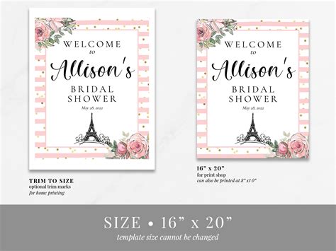 Paris Bridal Shower Welcome Sign Template Eiffel Tower Etsy