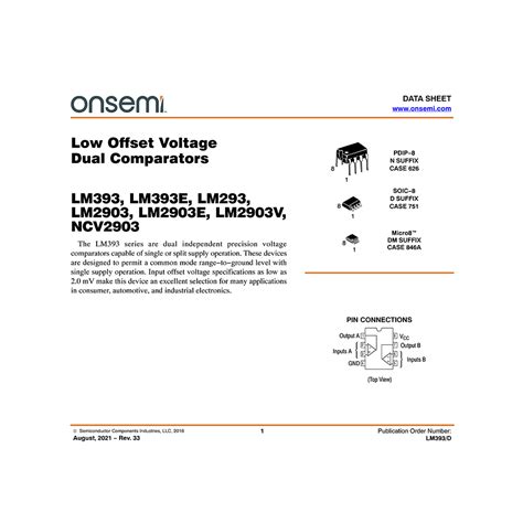 Lm Onsemi Low Offset Voltage Dual Comparator Datasheet