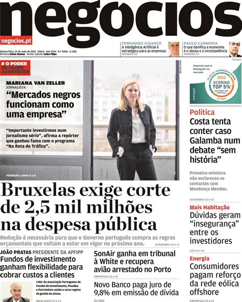 Capa Jornal De Negócios 25 Maio 2023 Capasjornaispt