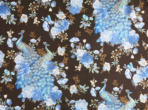 Floral Blue Peacocks Royal Plume Cotton Fabric Designed By Chong A Hwang For Timeless Treasures