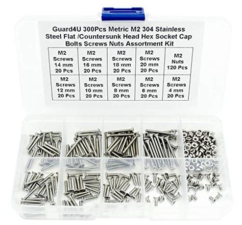 Guard4U 300Pcs Metric M2 304 Stainless Steel Flat Countersunk Head Hex