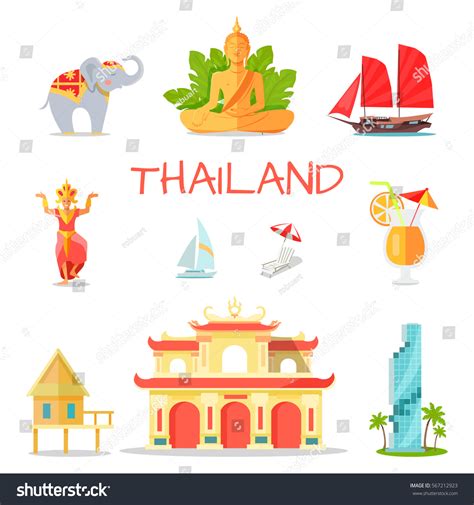 Thailand National Symbols Set Thai Cultural Stock Vector (Royalty Free ...