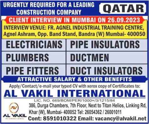 Urgent Hiring For A Leading Construction Company In Qatar Gulf Job Paper