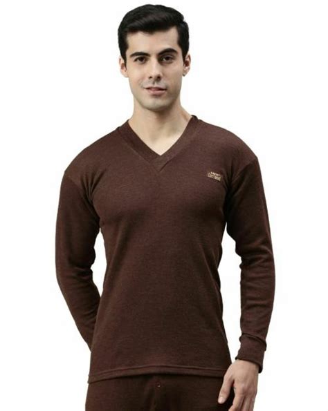 Buy Lux Cotts Wool Mens Brown Solid Cotton Blend Thermal Top Online