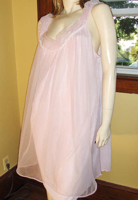 60s Girly Glam Pink Double Nylon Chiffon Babydoll Nightgown XL