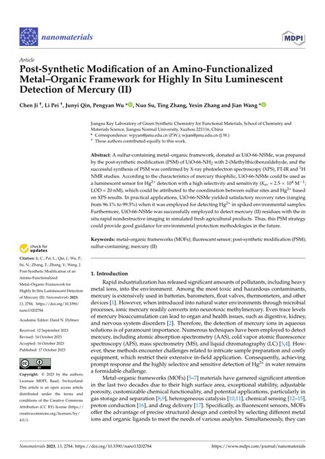 Pdf Post Synthetic Modification Of An Amino Functionalized Metal