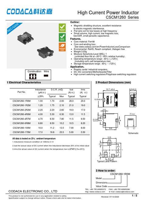 CSCM1260 4R7M Inductor Datasheet PDF Distributor Stock And Price