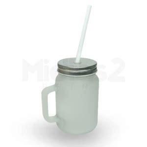 Caneca De Vidro Ml Mason Jar Resinada Tampa E Canudo Sublime