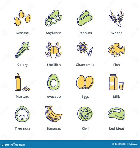 Icônes Sur Les Allergènes Alimentaires Série D aperçus Illustration