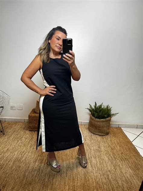 Vestido Long Midi Em Linho C Detalhes Lan Amentos Marikitta Roupas