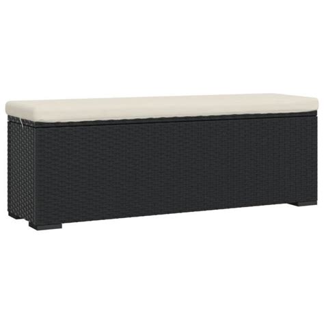 Zerodis Banc pouf avec coussin noir 110x30x40 cm résine tressée RE388