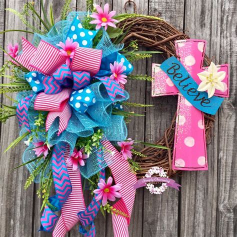 Religious Spring Wreath Easter Cross Wreath Front Door Spring Wreath