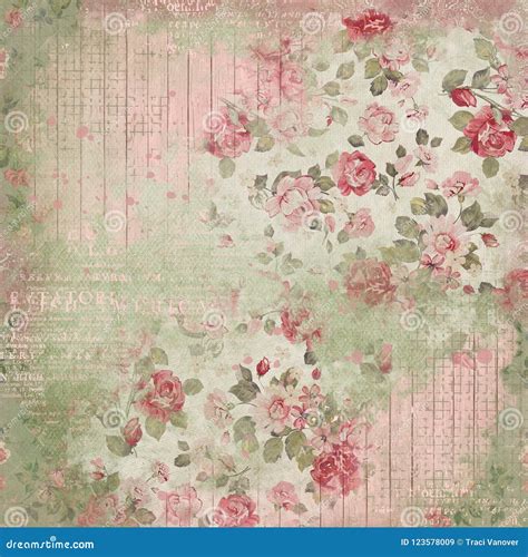 Vintage Floral Collage Background Damask Cottage Roses Pink