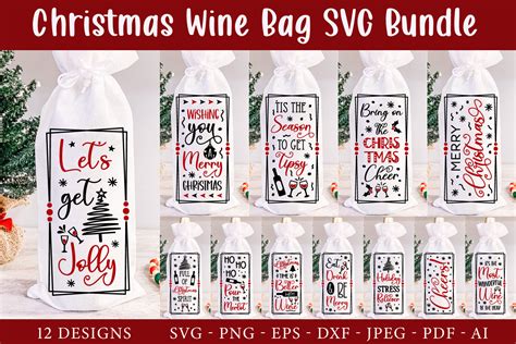 Christmas Wine Bag Bundle 12 Svg Designs Graphic By Shinegreenart