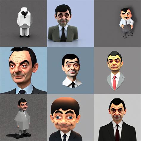 Low Polygon Render Of Mr Bean On A White Background Stable