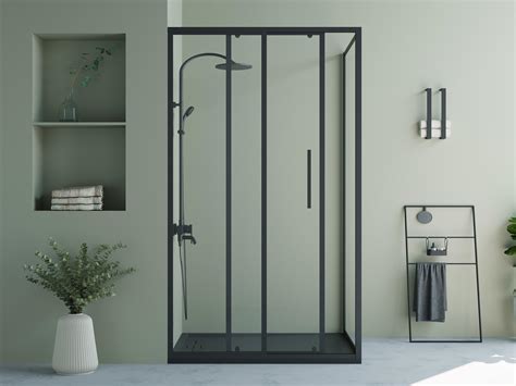 Paroi De Douche Fixe Avec Porte Coulissante Noir Mat X X Cm