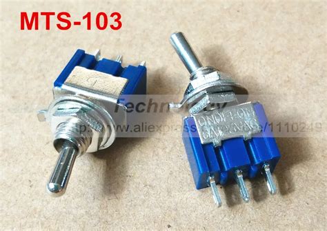 10pcs Lot MTS 103 3 Pin SPDT ON OFF ON Mini Toggle Switch 6A 125V 3A