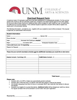 Fillable Online Artsci Unm Overload Request Form University Of New