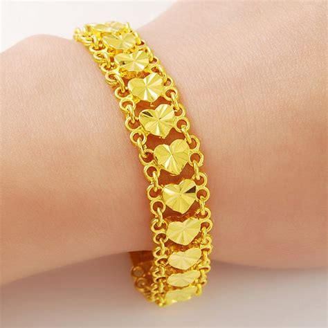 K Real Gold Plated Bangle Wedding Dubai Jewelry Heart Etsy