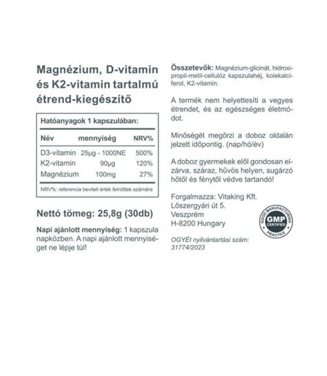 Vitaking MagneTrio Magnézium K2 és D3 vitamin komplex