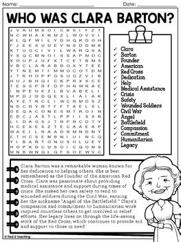 Clara Barton Biography Word Search Puzzle Women S History Month Word Find