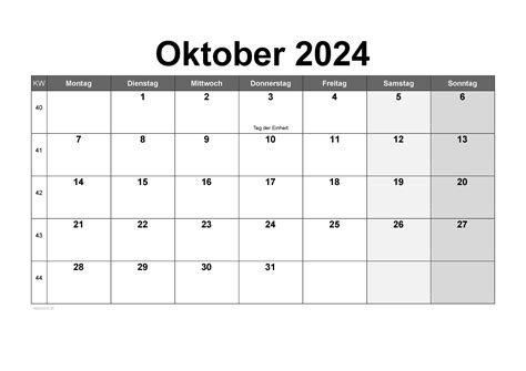 Kalender Oktober 2024 Zum Ausdrucken PDF XLS PNG