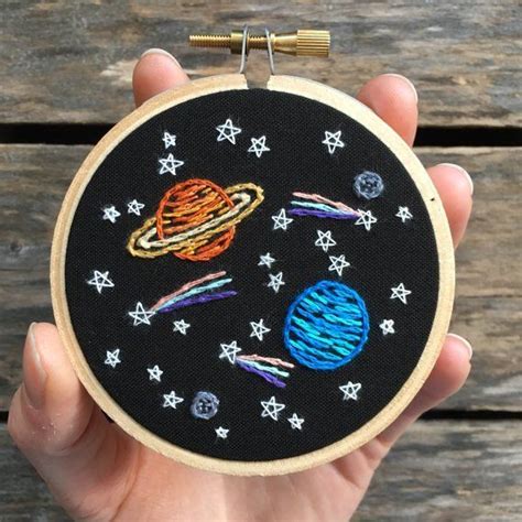 Outer Space Embroidery Magnet Hand Stitched Hoop Magnetic Planets