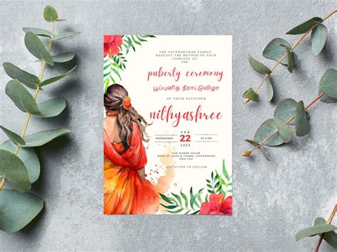 Puberty Ceremony Invitation Half Saree Ceremony Invitation Instant Download Editable Digital