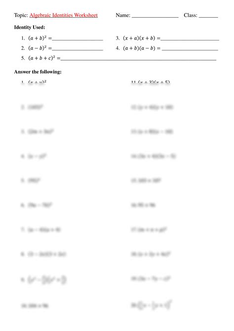 SOLUTION Algebraic Identities Worksheet 1 Studypool