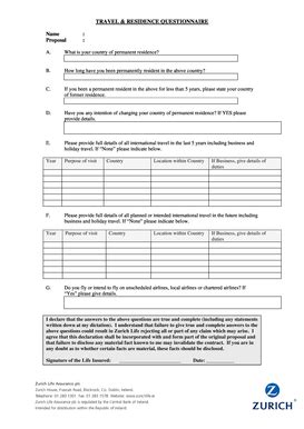 Fillable Online Travel And Residence Questionnairedoc Fax Email Print