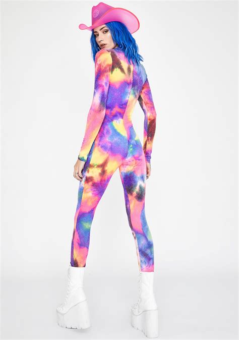 Tie Dye Glitter Jumpsuit Catsuit Zip Up Rainbow Pastel Dolls Kill