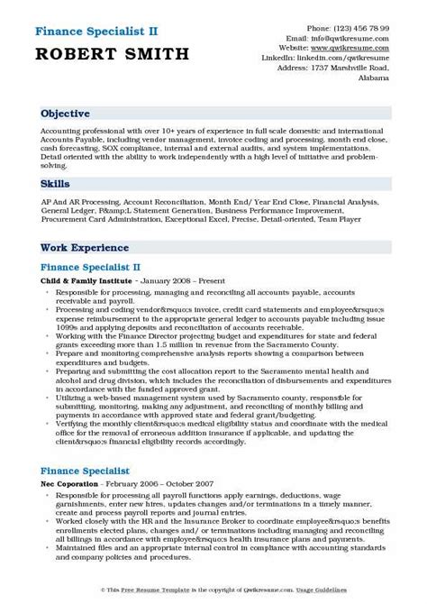 10 Finance Specialist Resume Samples And Templates For 2025