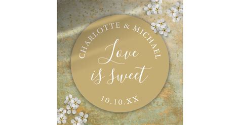 Gold Love Is Sweet Wedding Favor Classic Round Sticker Zazzle