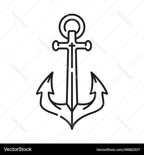 Naval Ship Marine Boat Anchor Thin Line Icon Vector Image