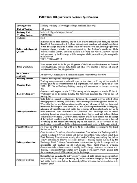 Pmex Gold 100 Gms Futures Contracts Specifications St St St Pdf Futures Contract Margin