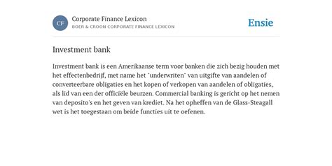 investment bank de betekenis volgens corporate finance lexicon