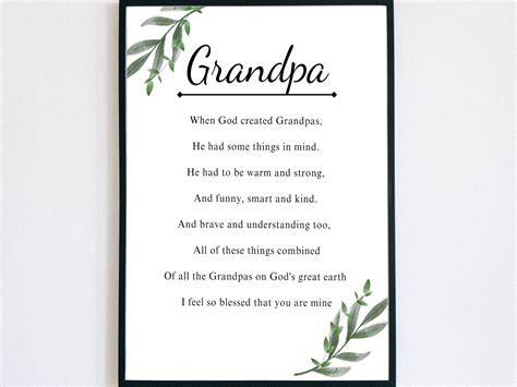 Grandpa Poem For Grandpa On Fathers Day Printable Birthday Card Gift