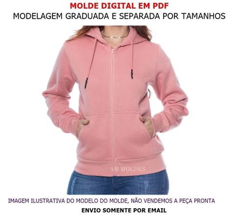 Molde Casaco Jaqueta Moletom Feminina Ziper E Capuz Canguru