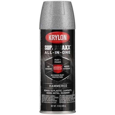 Krylon Supermaxx All In One Paint Primer Spray Paint Hammered Silver 12 Oz