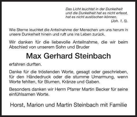 Traueranzeigen Von Max Gerhard Steinbach Trauer HNA De