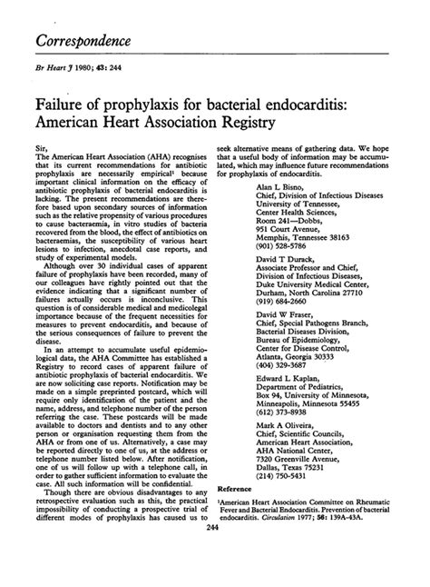 Failure Of Prophylaxis For Bacterial Endocarditis American Heart