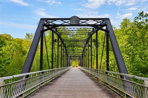 Blue Sky, Dark Metal Bridge, Black, Train Bridge Style, Wooden Plank ...