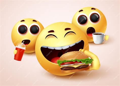 Emoji Comendo Hambúrguer De Fast Food Vector Design De Personagens