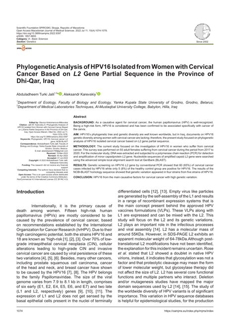 Pdf Phylogenetic Analysis Of Hpv Isolated From Women With Cervical