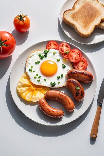 Premium Photo Watercolor Breakfast Plate With Fried Egg Sausages