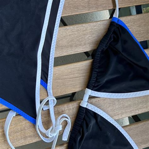 Aerie Black Bikini With Cobalt Blue And White Trim Depop